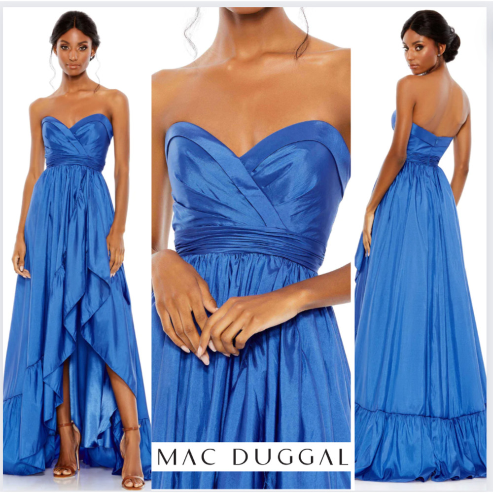 Mac Duggal Royal Blue Strapless High-Low Maxi Dress